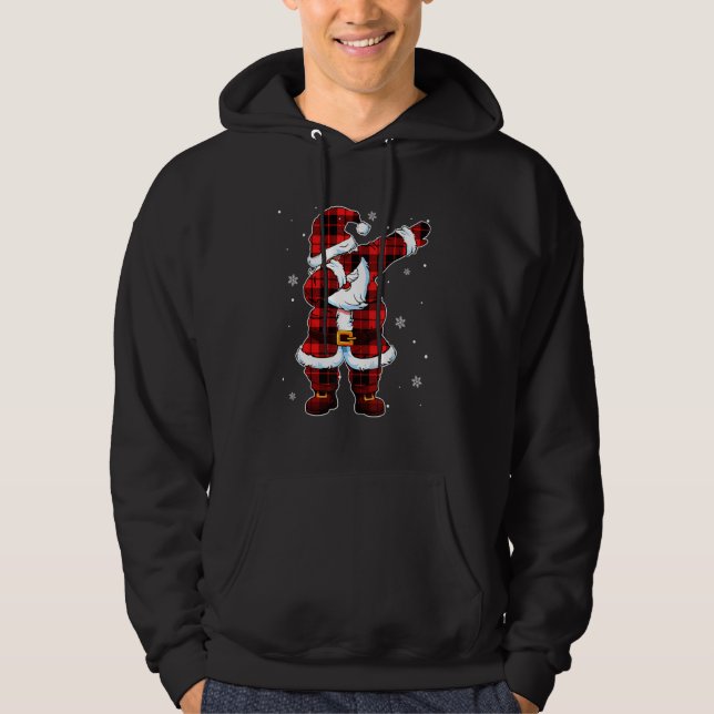 Dabbing Santa Claus  Christmas Plaid Red Santa Cos Hoodie (Front)