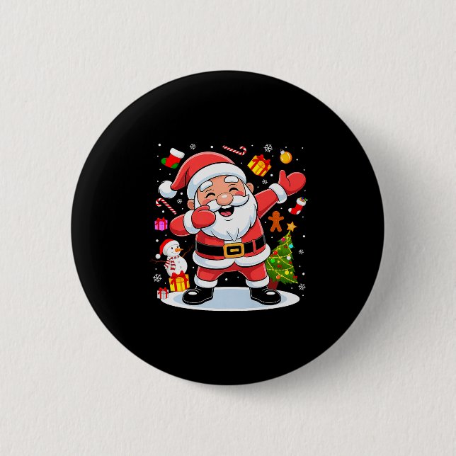 Dabbing Santa Claus Christmas Tree Lights Boys Kid 6 Cm Round Badge (Front)