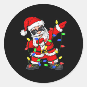 Dabbing Santa Claus Christmas Tree Lights Boys Kid Classic Round Sticker
