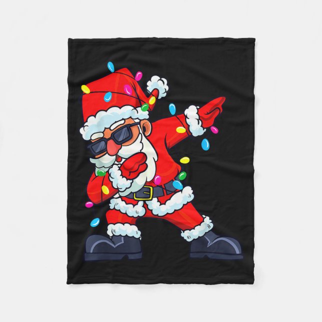 Dabbing Santa Claus Christmas Tree Lights Boys Kid Fleece Blanket (Front)
