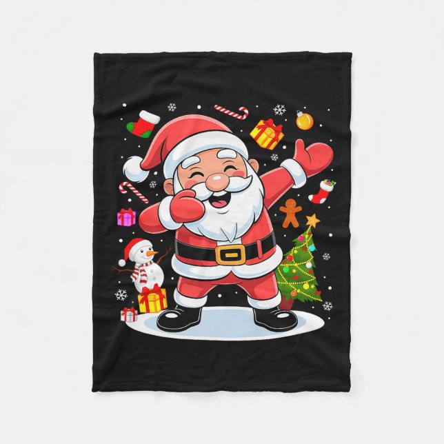 Dabbing Santa Claus Christmas Tree Lights Boys Kid Fleece Blanket (Front)