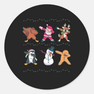 Dabbing Santa Claus Reindeer Snowman Dancing Classic Round Sticker