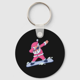 Dabbing Santa Claus Snowboarding Gift For Boys Kid Key Ring