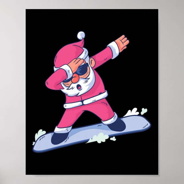 Dabbing Santa Claus Snowboarding Gift For Boys Kid Poster (Front)