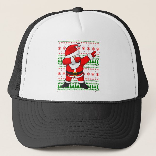Dabbing Santa Claus Ugly Sweater Christmas Trucker Hat (Front)