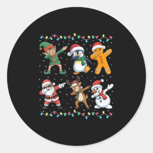 Dabbing Santa Elf Friends Boys Girls Men Funny Chr Classic Round Sticker