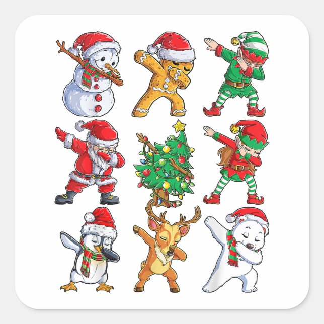 Dabbing Santa Elf Friends Christmas Boys Girls Men Square Sticker (Front)