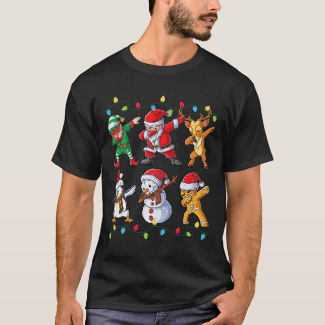 Dabbing Santa Elf Friends Christmas Boys Girls Men T-Shirt (Front)