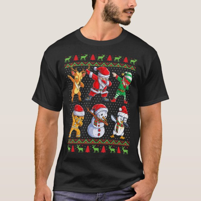 Dabbing Santa Elf Friends Christmas T-Shirt (Front)