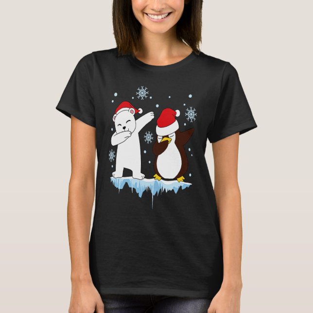 Dabbing Santa Elf Graphic Polarbear and Penguin Da T-Shirt (Front)