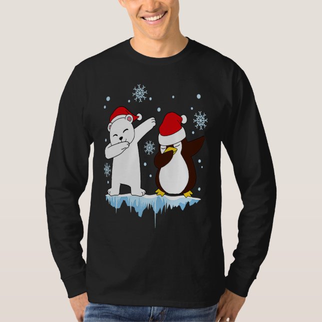 Dabbing Santa Elf Graphic Polarbear and Penguin Da T-Shirt (Front)