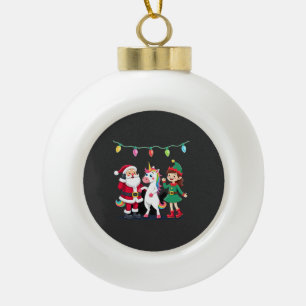 Dabbing Santa Elf Unicorn Christmas Kids Boys Men  Ceramic Ball Christmas Ornament