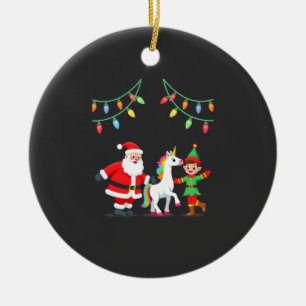 Dabbing Santa Elf Unicorn Christmas Kids Boys Men  Ceramic Tree Decoration
