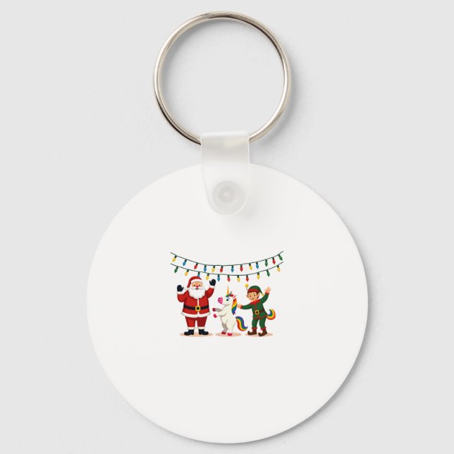 Dabbing Santa Elf Unicorn Christmas Kids Boys Men  Key Ring (Front)