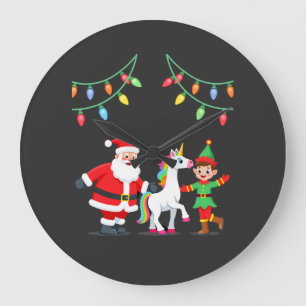 Dabbing Santa Elf Unicorn Christmas Kids Boys Men Large Clock
