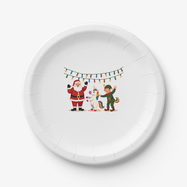 Dabbing Santa Elf Unicorn Christmas Kids Boys Men  Paper Plate (Front)