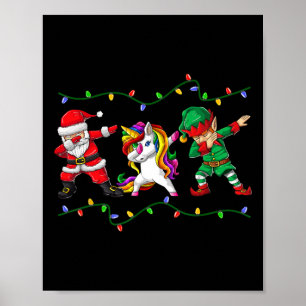 Dabbing Santa Elf Unicorn Christmas Kids Boys Men Poster