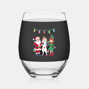 Dabbing Santa Elf Unicorn Christmas Kids Boys Men Stemless Wine Glass