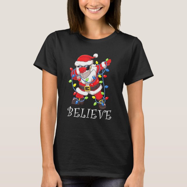 Dabbing Santa Facemask Sunglasses Garland Believe  T-Shirt (Front)
