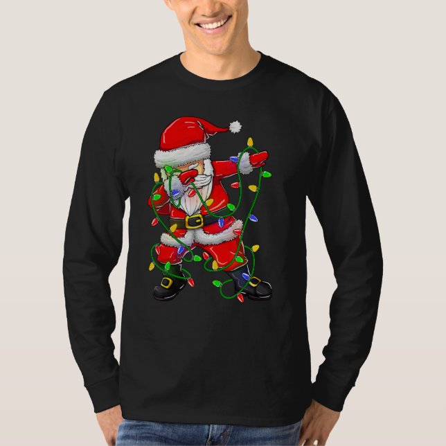 Dabbing Santa For Boys Girls Christmas Tree Lights T-Shirt (Front)