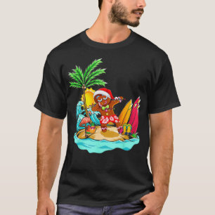 Dabbing Santa Gingerbread Flamingo On Beach Summer T-Shirt