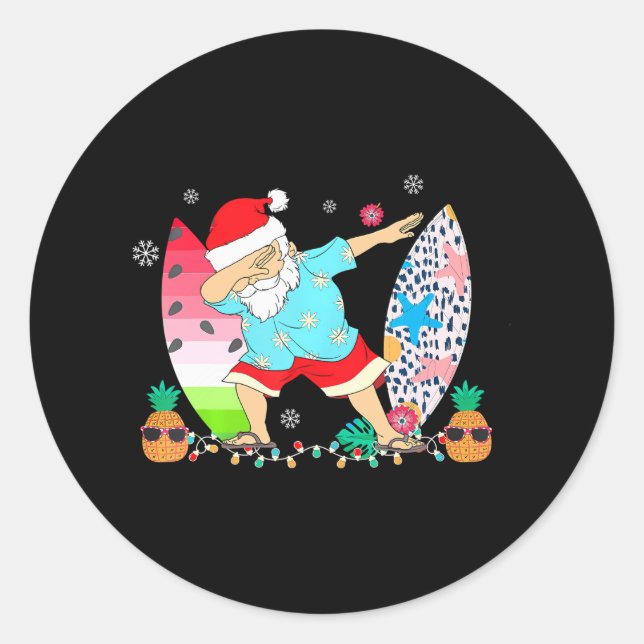 Dabbing Santa Hawaiian Surf Surfing Christmas in Classic Round Sticker (Front)