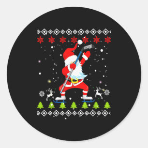 Dabbing Santa Hockey Ugly Christmas Sweater Xmas  Classic Round Sticker