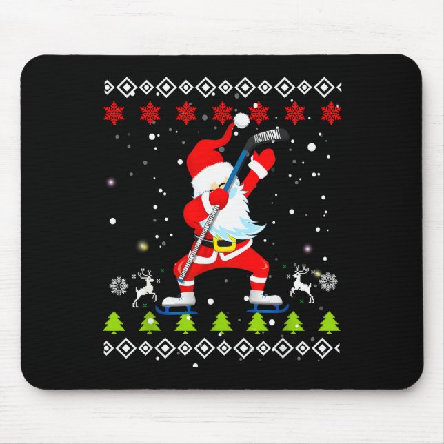 Dabbing Santa Hockey Ugly Christmas Sweater Xmas  Mouse Pad (Front)