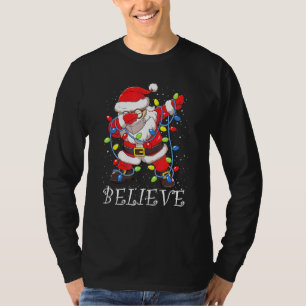Dabbing Santa In Face Mask Glasses Believe Christm T-Shirt