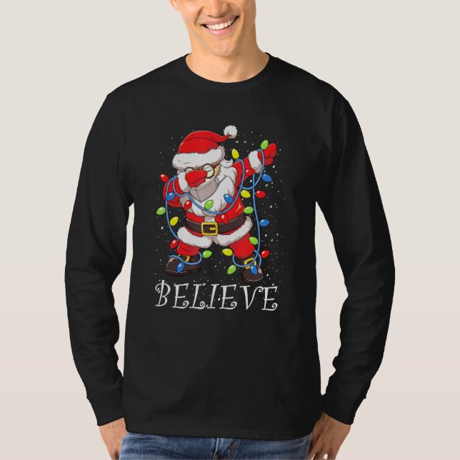 Dabbing Santa In Face Mask Glasses Believe Christm T-Shirt (Front)