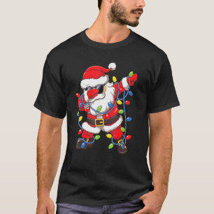 Dabbing Santa In Sunglasses Christmas Tree Lights  T-Shirt