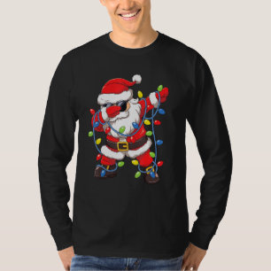Dabbing Santa In Sunglasses Christmas Tree Lights  T-Shirt