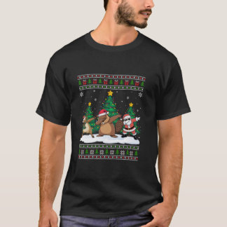 Dabbing Santa Reindeer Beaver Tree Lights Ugly Xma T-Shirt