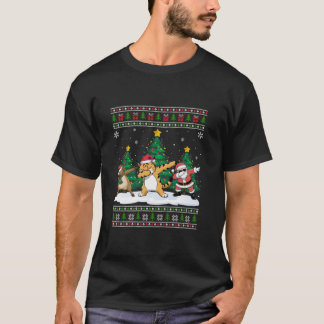 Dabbing Santa Reindeer Bobcat Tree Lights Ugly Xma T-Shirt