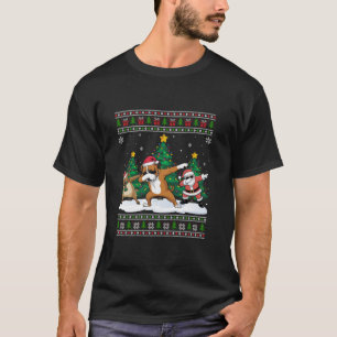Dabbing Santa Reindeer Boxer Dog Tree Lights Ugly  T-Shirt