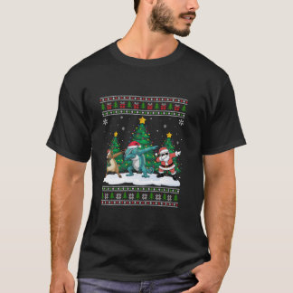 Dabbing Santa Reindeer Chameleon Tree Lights Ugly T-Shirt