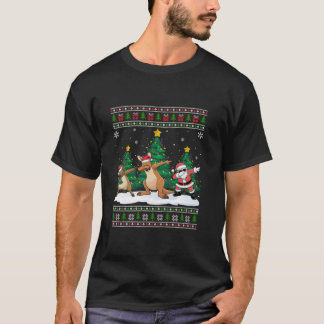 Dabbing Santa Reindeer Kangaroo Tree Lights Ugly X T-Shirt