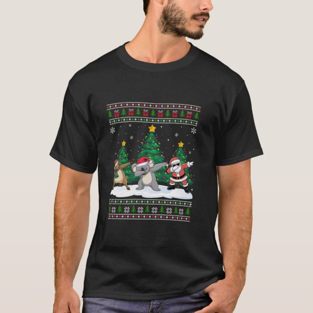 Dabbing Santa Reindeer Koala Tree Lights Ugly Xmas T-Shirt (Front)