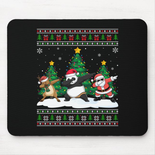 Dabbing Santa Reindeer Panda Tree Lights Ugly Xmas Mouse Pad (Front)