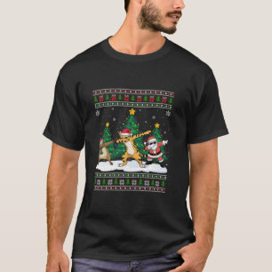 Dabbing Santa Reindeer Serval Tree Lights Ugly Xma T-Shirt
