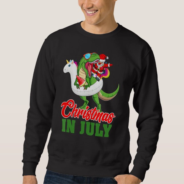 Dabbing Santa Riding Rex & Unicorn Float Christmas Sweatshirt (Front)