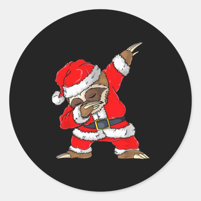 Dabbing Santa Sloth Merry Slothmas Christmas Kids  Classic Round Sticker (Front)