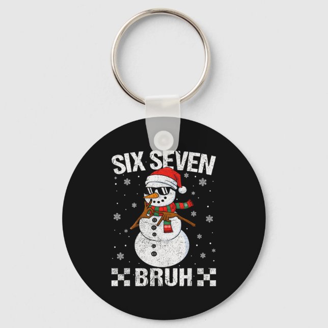 Dabbing Santa Snowman 6 7 Meme Christmas Six Seven Key Ring (Front)