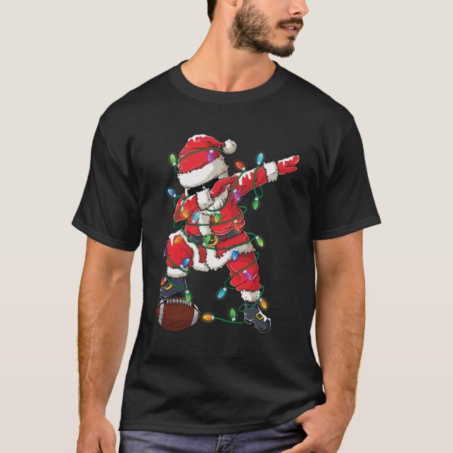 Dabbing Santa Xmas Lights Football Christmas T-Shirt (Front)