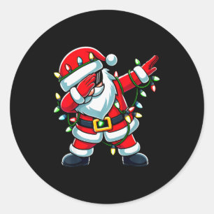 Dabbing Santa Xmas Lights Funny Christmas Men Wome Classic Round Sticker