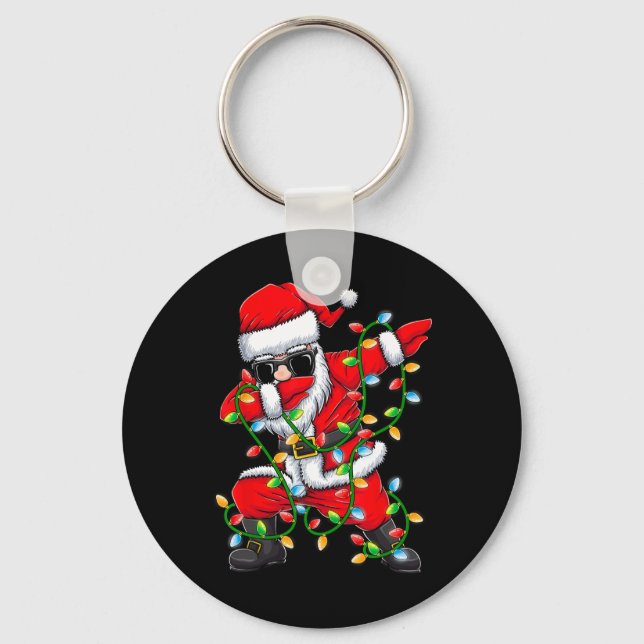 Dabbing Santa Xmas Lights Girls Boys Kids Christma Key Ring (Front)