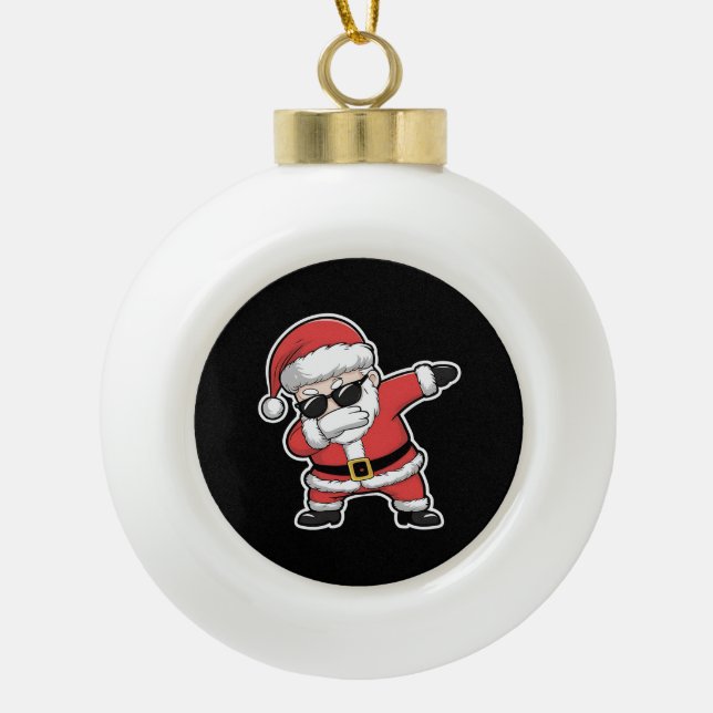Dabbing Santa Xmas Lights Kids Christmas Gifts  Ceramic Ball Christmas Ornament (Front)