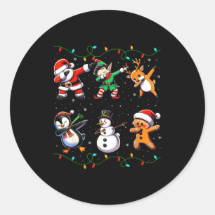 Dabbing Santa Xmas Lights Kids Girls Boys Christma Classic Round Sticker