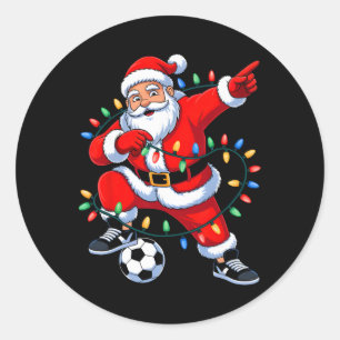 Dabbing Santa Xmas Lights Soccer Christmas Boys Me Classic Round Sticker