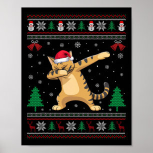 Dabbing Savannah Cat Santa Hat Boys Girls Kids Chr Poster